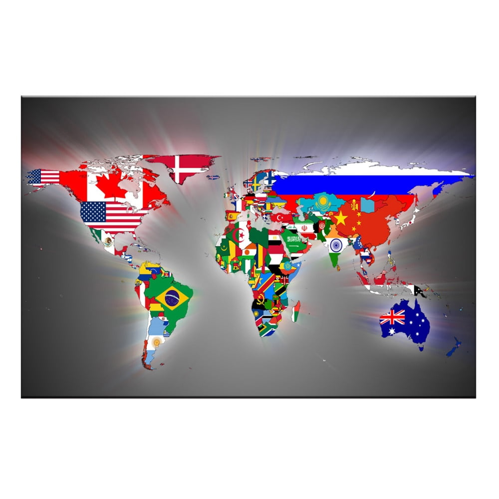 world map poster with flags