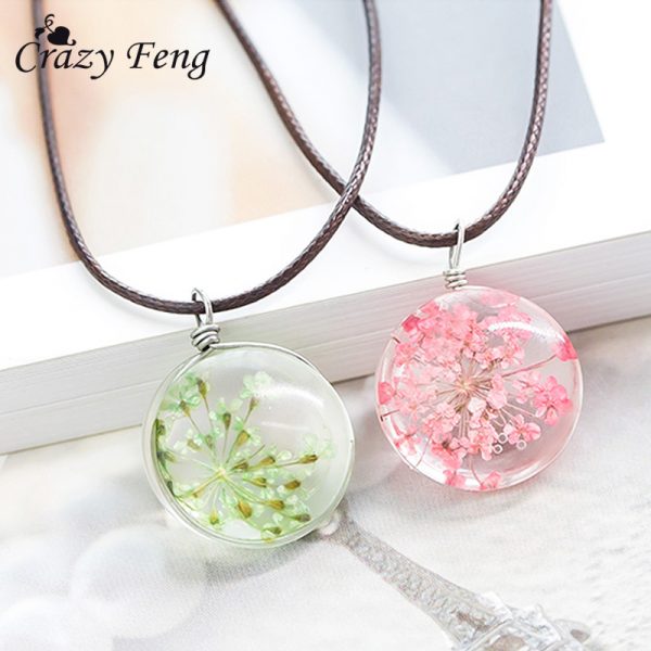 Fashion Dried Flower Glass Ball Women Necklace Pendant Rope Chain Necklace for Women Strip Leather Choker Wedding Jewelry 2018 - Image 2