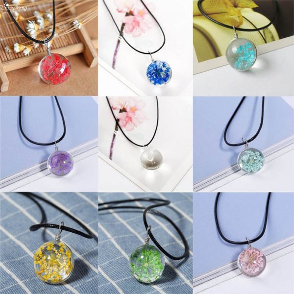 Fashion Dried Flower Glass Ball Women Necklace Pendant Rope Chain Necklace for Women Strip Leather Choker Wedding Jewelry 2018 - Image 6