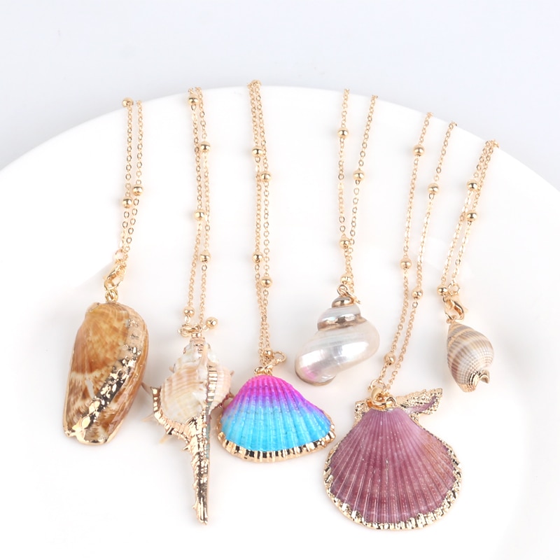 Boho Conch Shell Necklace Conch Sea shell Necklace Pendant For Women Collier Femme Shell Cowrie Summer Jewelry 