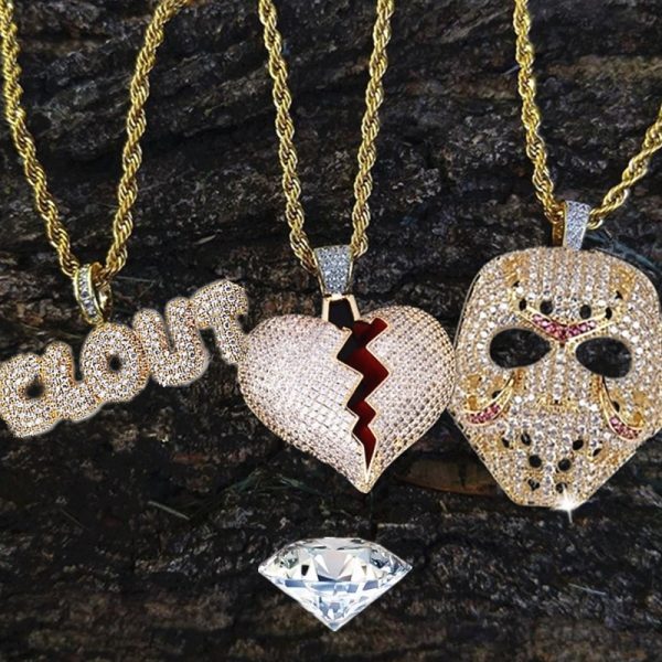 Rhinestone Mask Long Necklace Stainless Steel Pendant Necklace Hip Hop Broken Heart Necklaces Jewelry Gift Chain Necklace - Image 3