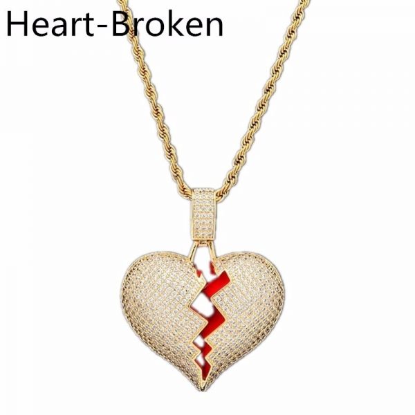 Rhinestone Mask Long Necklace Stainless Steel Pendant Necklace Hip Hop Broken Heart Necklaces Jewelry Gift Chain Necklace - Image 4