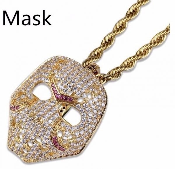 Rhinestone Mask Long Necklace Stainless Steel Pendant Necklace Hip Hop Broken Heart Necklaces Jewelry Gift Chain Necklace - Image 5