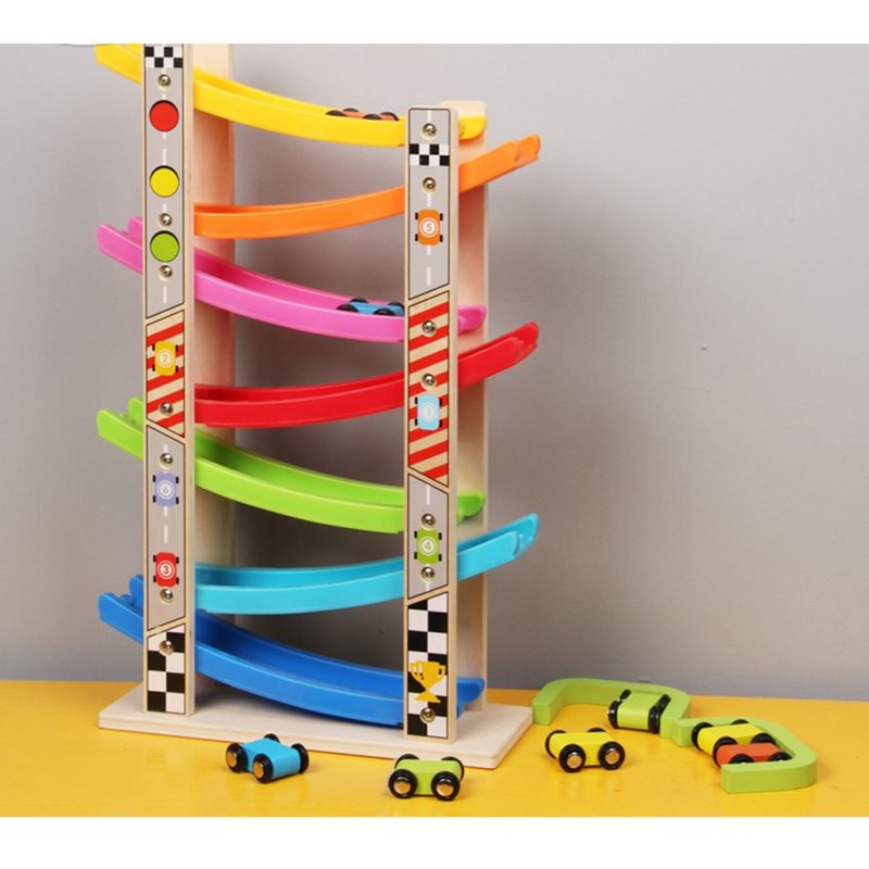 Wooden 7-layer Ramp Race Track & 8 Mini Inertia Car Sliding Toy Vehicel ...