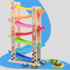 Wooden 7-layer Ramp Race Track & 8 Mini Inertia Car Sliding Toy Vehicel&Train Baby Toddler Motor Skill Developmental Kids Gift