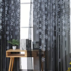Snowflake Curtain Tulle Window Christmas Decorations For Home Treatment Voile Drape Valance New Year 2020