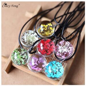 Fashion Dried Flower Glass Ball Women Necklace Pendant Rope Chain Necklace for Women Strip Leather Choker Wedding Jewelry 2018