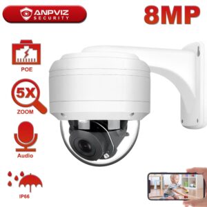 Hikvision Compatible Anpviz 5MP/8MP POE IP PTZ Camera 5X Zoom Built-in Microphone Audio Outdoor Security Camera IR 30m Onvif