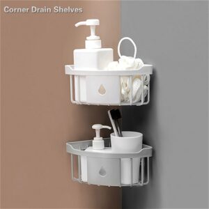 Traceless Plastic Corner Drain Shelve Bathroom Makeup Storage Rack Wash Shower Holder Kitchen Organizer Bathroom Stuff Gadgets