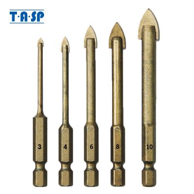 TASP 5pcs Glass Drill Bit Set Carbide Tipped Ceramic Tile Cutter 1/4" Hex Shank 3/4/6/8/10mm Power Tools Accessories