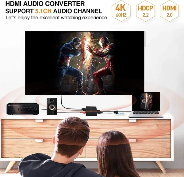 HDMI-Compatible Audio Extractor Converter HD+ Audio ( SPDIF + RCA L/R Stereo ) for Fire Stick Xbox PS5 Support 3D HDCP2.2 18Gpbs - Image 4