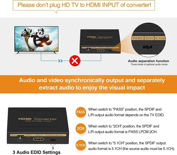 HDMI-Compatible Audio Extractor Converter HD+ Audio ( SPDIF + RCA L/R Stereo ) for Fire Stick Xbox PS5 Support 3D HDCP2.2 18Gpbs - Image 3