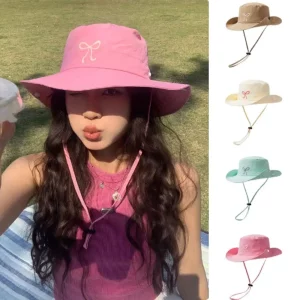 Women's Pink Bow Sun-Protective Fisherman Hat
