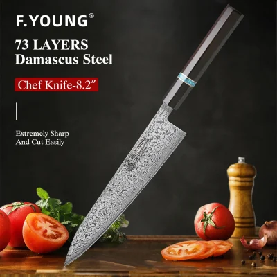Handmade Damascus Steel Gyuto Chef Knife 8.2" – Japanese Style, Razor Sharp Kitchen Knife for Slicing & Chopping