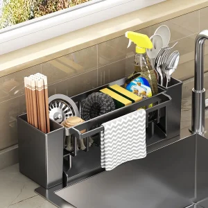 Kitchen Sink Organiser,Kitchen Sink Sponge Holder With Brush Holder,Rag Drain Rack, Bathroom Organizer, Sink Faucet Sink Ra