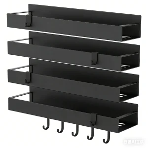 Magnetic Spice Rack Organizer for Fridge – 4 Pack, Black
