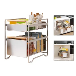 Under Sink Organizer with Pull-Out Drawers – 1 or 2 Tier Cabinet Storage