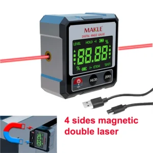 Dual-Side Digital Protractor Inclinometer with Magnetic Base & Laser Level