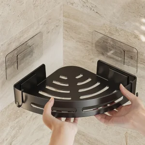 No-Drill Adhesive Shower Caddy Corner Shelf with Towel Bar