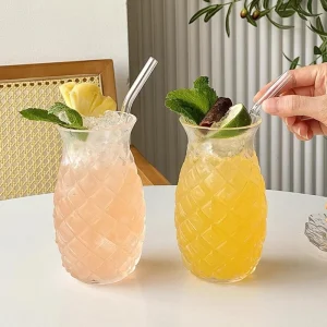 300-650ml INS Glass Cup Pineapple Shape Iced Coffee Mug Transparent Cocktail Glass Milk Latte Juice Cups Drinkware כוסות לקפה קר
