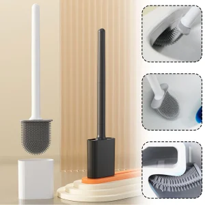Silicone Toilet Brush with Wall-Mounted Holder – TPR Bristles