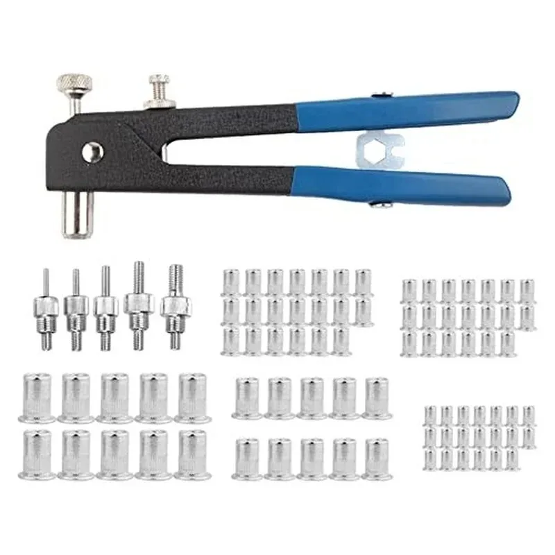 86-Piece Heavy Duty Rivet Nut Kit with Hand Riveter Gun and Case