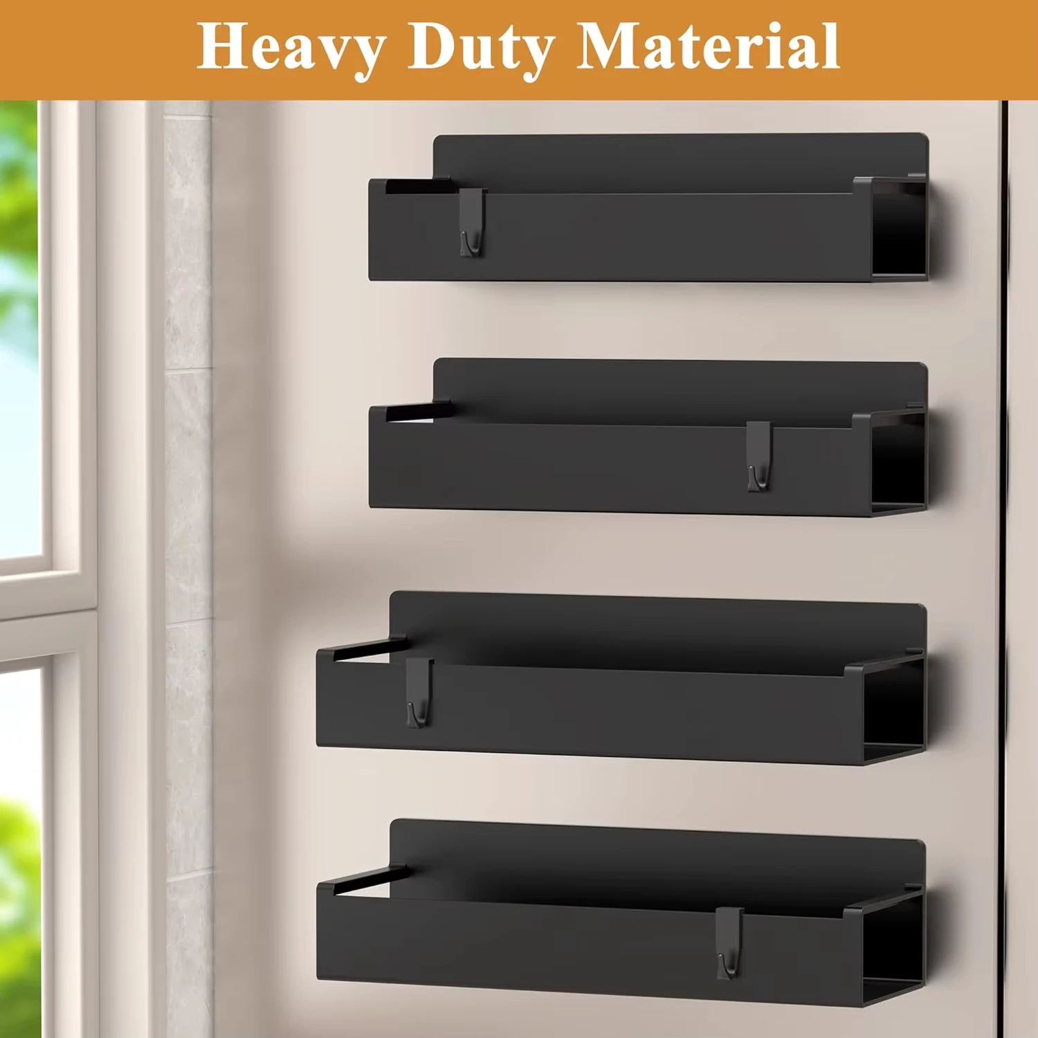 Magnetic Spice Rack Organizer for Fridge – 4 Pack, Black - Image 5