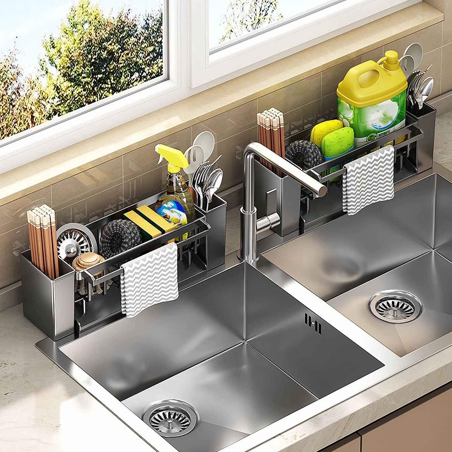 Kitchen Sink Organizer with Sponge and Brush Holder - Image 3