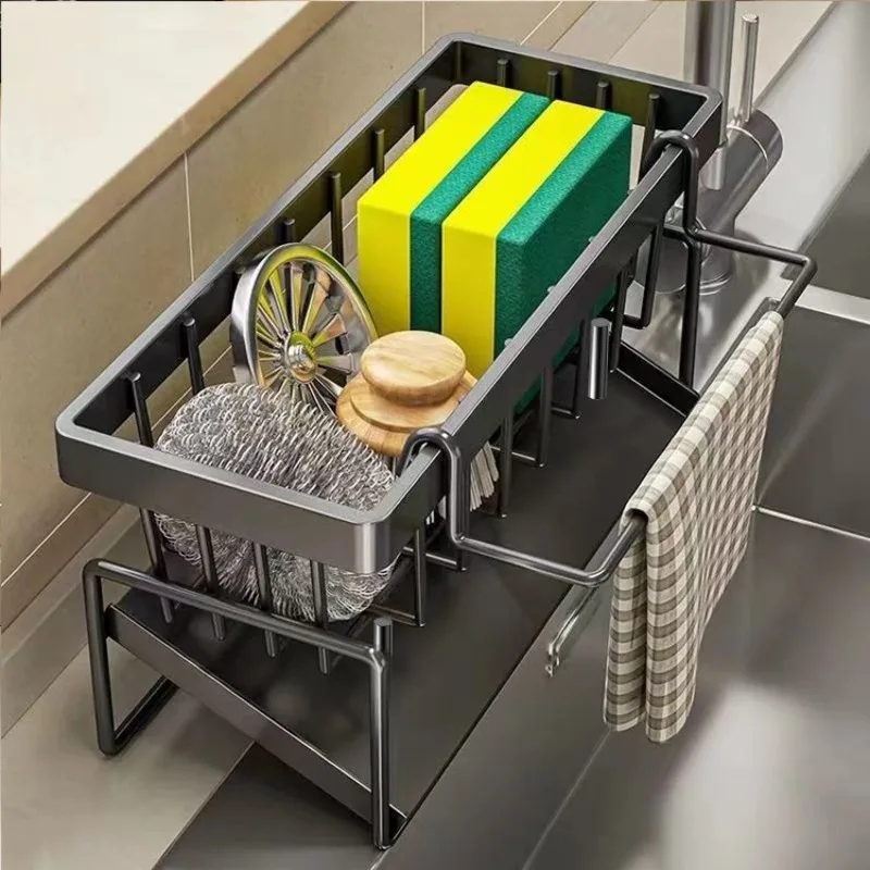 Kitchen Sink Sponge Holder with Drain Rack and Hanging Hook - Image 3