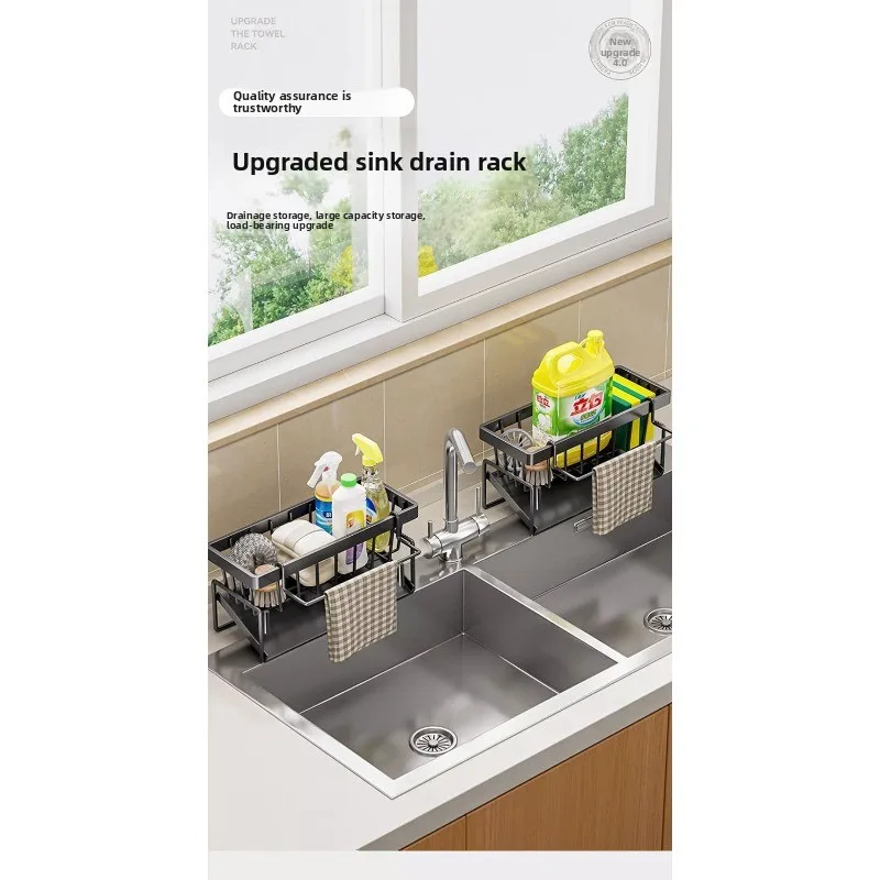 Kitchen Sink Sponge Holder with Drain Rack and Hanging Hook - Image 6