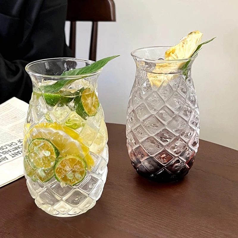 300-650ml INS Glass Cup Pineapple Shape Iced Coffee Mug Transparent Cocktail Glass Milk Latte Juice Cups Drinkware כוסות לקפה קר - Image 4