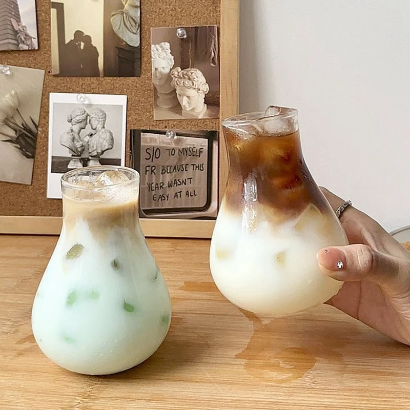 300-650ml INS Glass Cup Pineapple Shape Iced Coffee Mug Transparent Cocktail Glass Milk Latte Juice Cups Drinkware כוסות לקפה קר - Image 5