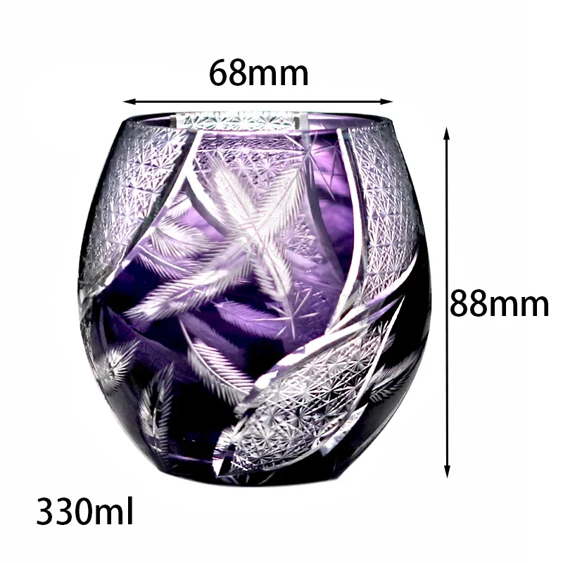 Edo Kiriko Hand-Cut Crystal Whiskey Glass – Purple Feather Pattern - Image 5