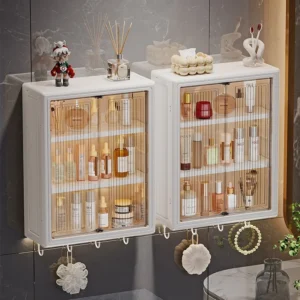 Wall Mounted Bathroom Shelf Organizer – No Drill Adhesive & Magnetic