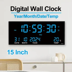 14-Inch LED Digital Wall Clock with Alarm & Temperature