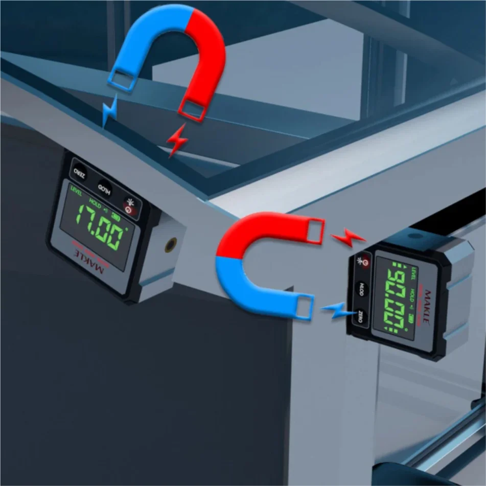 Dual-Side Digital Protractor Inclinometer with Magnetic Base & Laser Level - Image 3