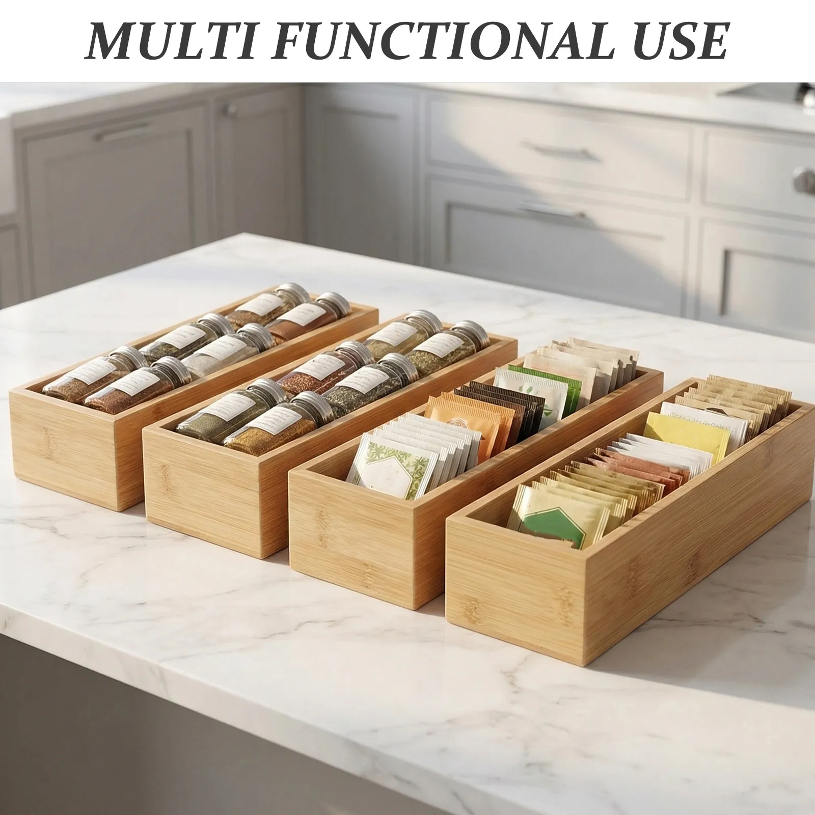 Bamboo Drawer Organizer Boxes – Set of 4, Minimalist Design - Image 3