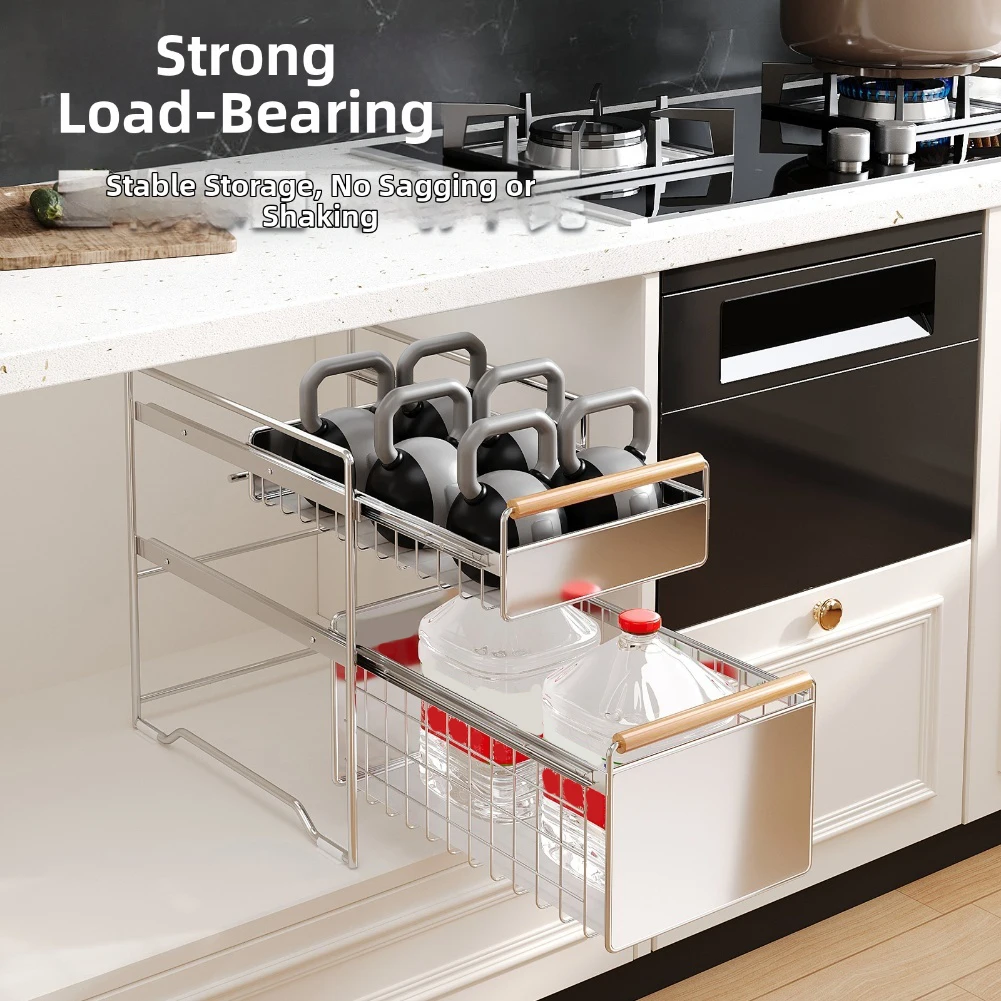 Under Sink Organizer with Pull-Out Drawers – 1 or 2 Tier Cabinet Storage - Image 3