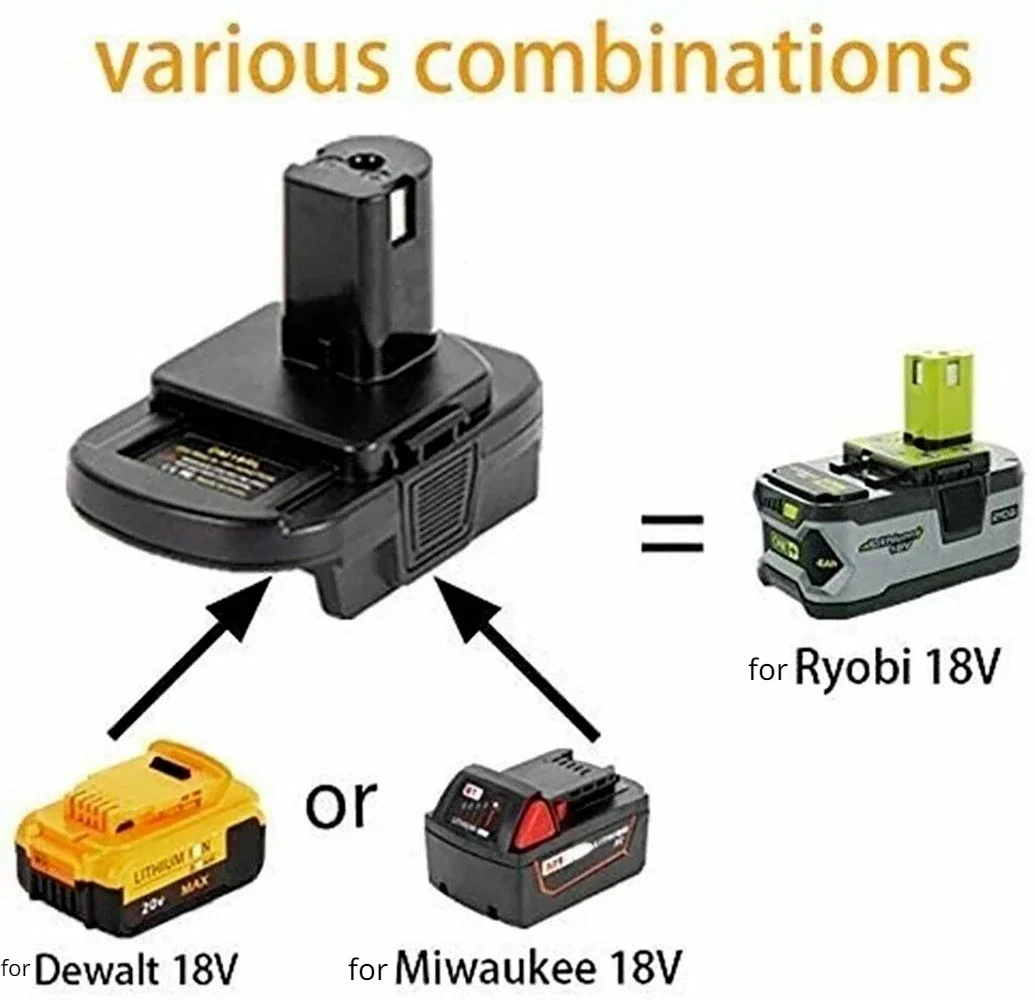 Battery Adapter for Dewalt & Milwaukee to Ryobi 18V Tools with USB Port Battery Adapter for Dewalt & Milwaukee to Ryobi 18V Tools with USB Port