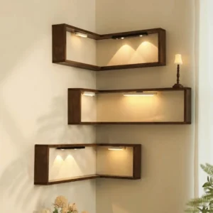 Floating Corner Wall Shelf – Wooden 90° Mounted Display Shelf