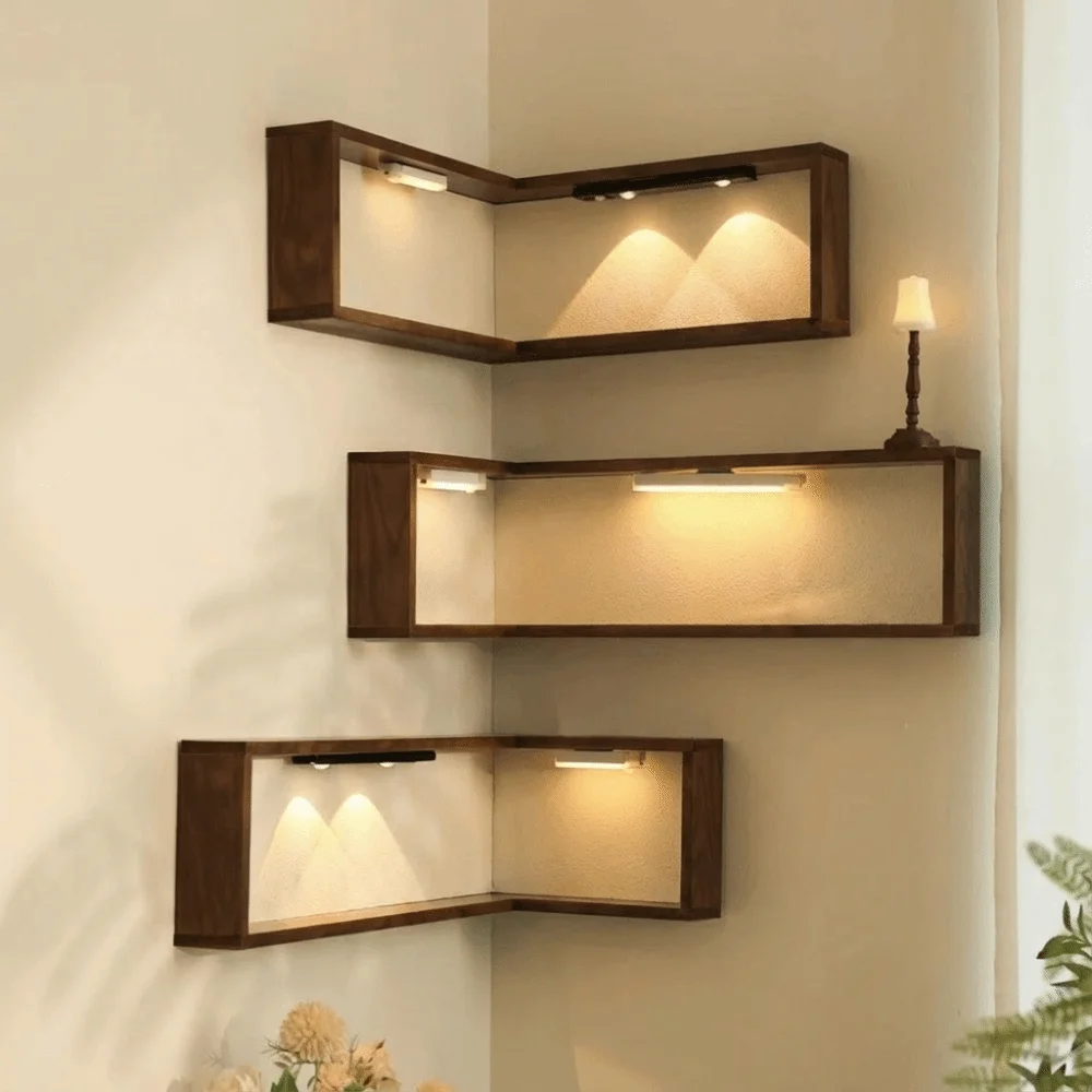 Floating Corner Wall Shelf – Wooden 90° Mounted Display Shelf Floating Corner Wall Shelf – Wooden 90° Mounted Display Shelf
