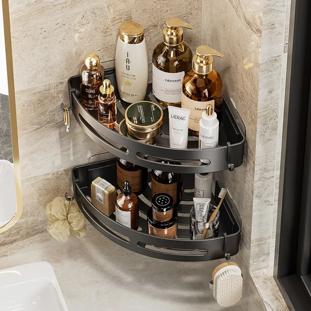 No-Drill Adhesive Shower Caddy Corner Shelf with Towel Bar - Image 3