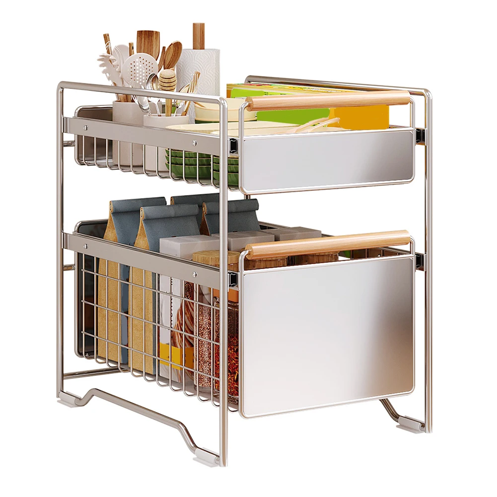 Under Sink Organizer with Pull-Out Drawers – 1 or 2 Tier Cabinet Storage - Image 4