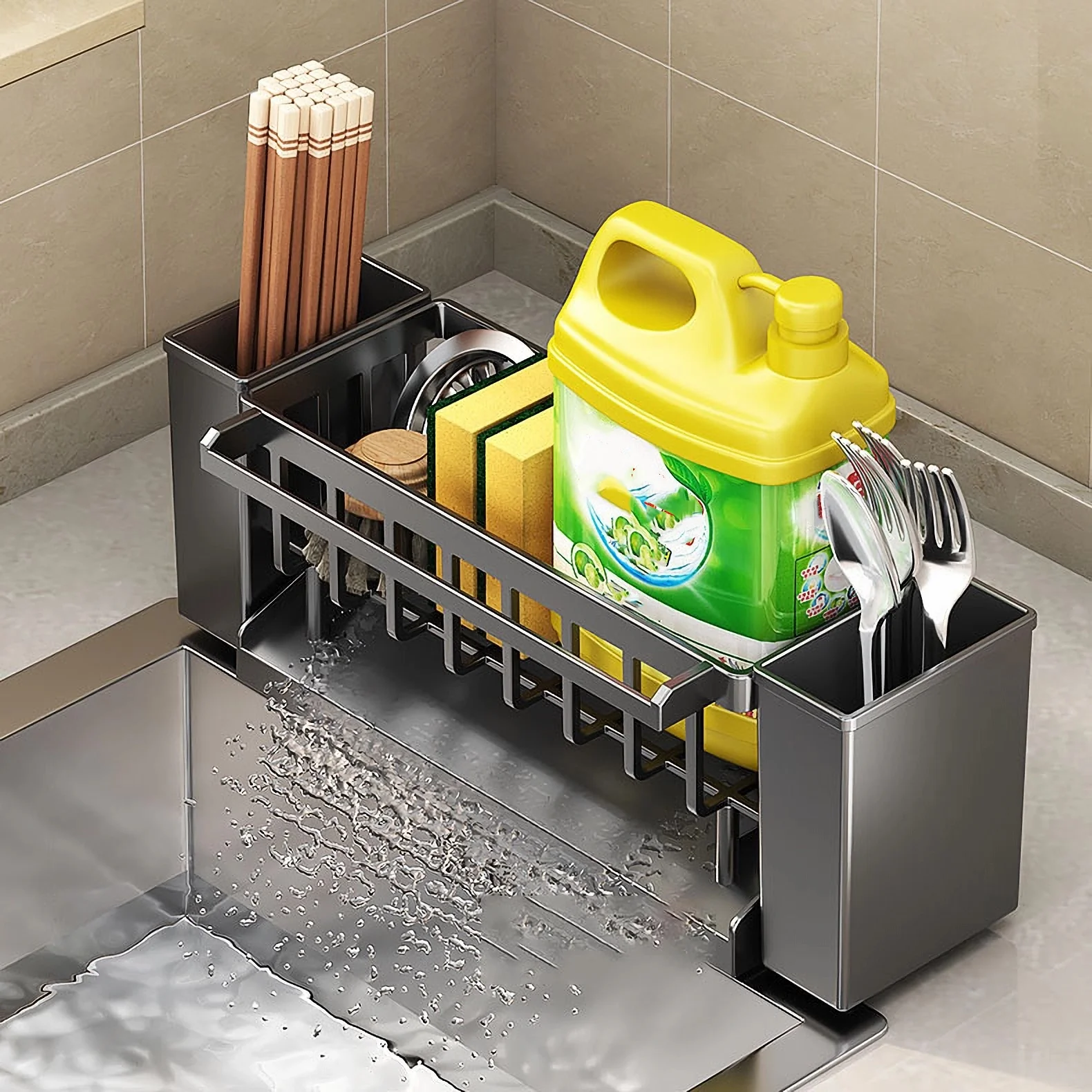 Kitchen Sink Organizer with Sponge and Brush Holder - Image 5