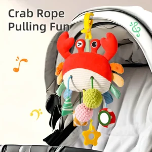 Baby Bed Hanging Cartoon Pull String Toy with Chewable Pendant