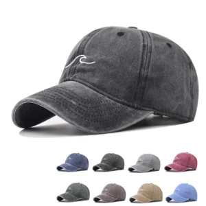 Wave Ripple Embroidery Baseball Cap – Washed Cotton Snapback Hat