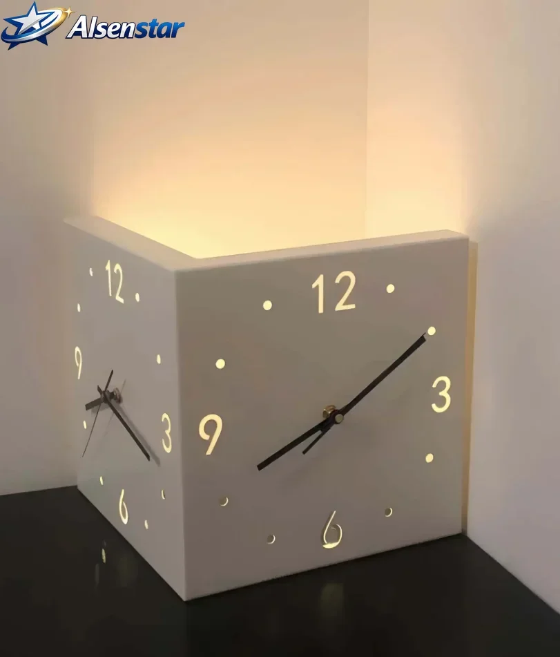 Double-Sided LED Corner Wall Clock with Light & Voice Sensor Double-Sided LED Corner Wall Clock with Light & Voice Sensor
