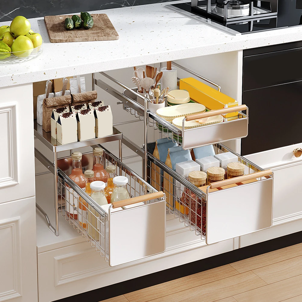 Under Sink Organizer with Pull-Out Drawers – 1 or 2 Tier Cabinet Storage - Image 2
