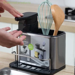 Stainless Steel 3-in-1 Kitchen Sink Organizer with Soap Dispenser