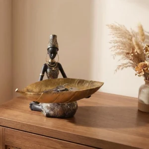 African Girl Figurine Holding a Plate – Decorative Sculpture